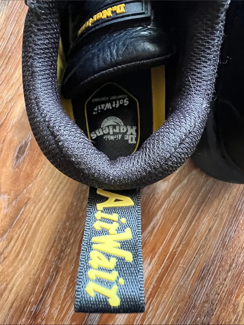 Dr. Martens Black Work-Style Lace-Up Boots with Yellow Accents